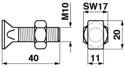 Rechteckkopfschraube M10 x 40 mm, mit Mutter, 10 Stück ESM 3232750 – Schrauben Ersatzteil