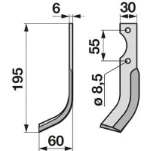 Bogenmesser links zu Reform 30 x 6 x 195
