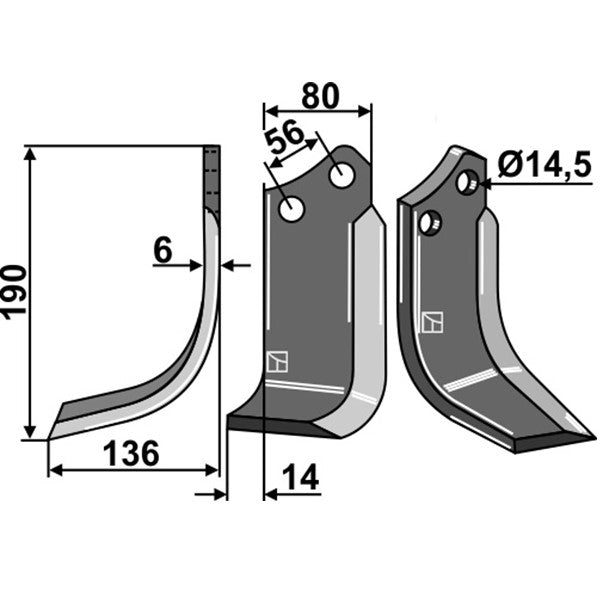Bogenmesser links zu Agromec 12013801 – Fräsmesser Ersatzteil