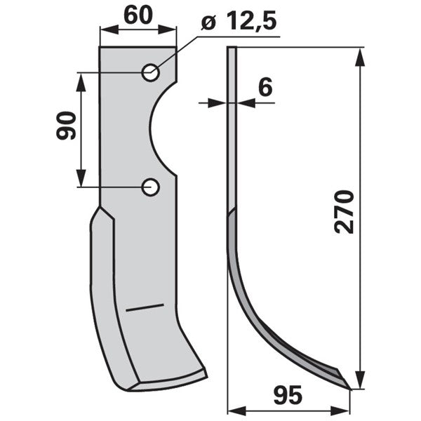 Bogenmesser rechts 74-75HP24 zu Adriatica 60 x 6 mm – Fräsmesser Ersatzteil