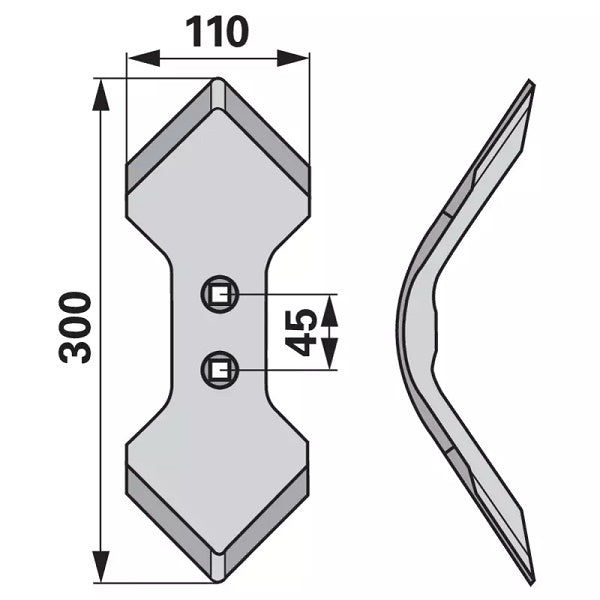 Doppelherzschar - Arbeitsbreite 110 mm – Grubber Schare Ersatzteil
