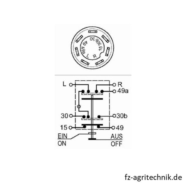Druckknopfschalter gelb für Scheibenwischer mit 7 Flachstecker-Anschlüsse