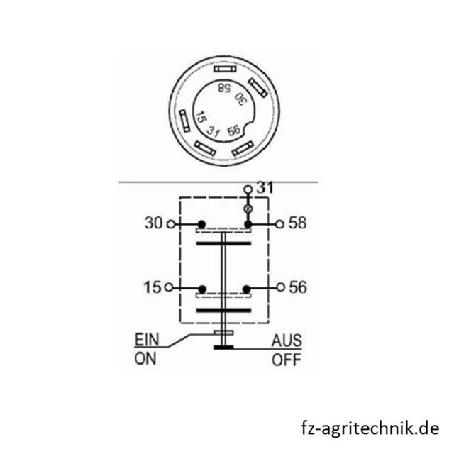 Druckknopfschalter grün für Licht - 5 Flachstecker Anschlüsse