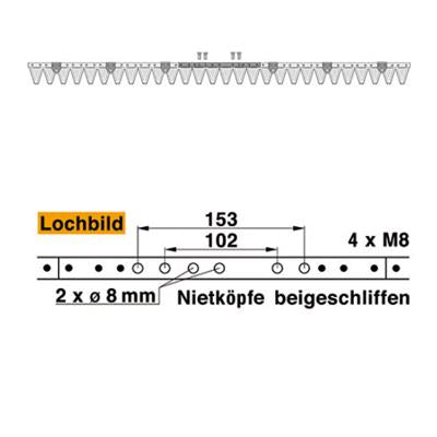 Mähmesser (Obermesser) 142 cm Esm 251.0820 mit 28 Klingenspitzen – Klingen für Balkenmäher Ersatzteil