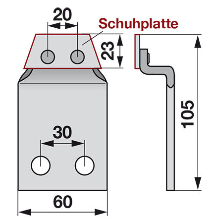 Esm Messerauflage mit Schuhplatte 238.1280 – Halter für Balkenmäher Ersatzteil