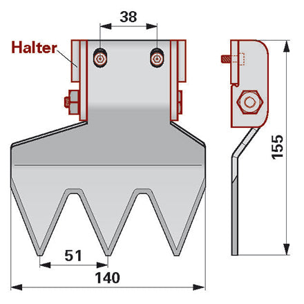 Esm Messerhalter Freischnitt links komplett mit Halter 267.4010 – Halter für Balkenmäher Ersatzteil