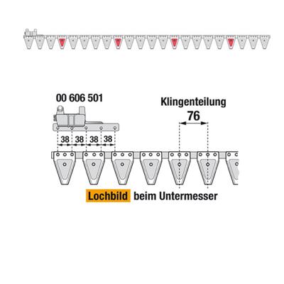 Untermesser 165 cm Esm 265.0038 mit 22 Klingenspitzen – Klingen für Scheibenmähwerk Ersatzteil