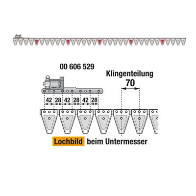 Untermesser 225 cm Esm 265.8288 mit 33 Klingenspitzen – Klingen für Balkenmäher Ersatzteil
