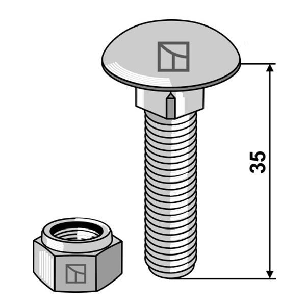 Flachrundschraube zu Amazone M10 x 35 mm mit Selbstsichernder Mutter – Deutz Schrauben Ersatzteil