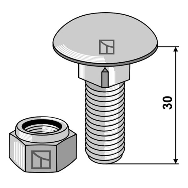 Flachrundschraube zu Väderstad M12 x 30 mm mit Selbstsichernder Mutter – Schrauben Ersatzteil