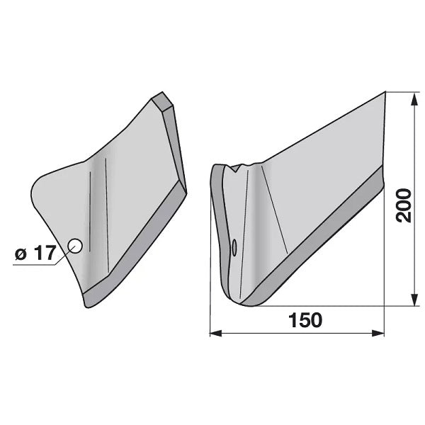 Flügelschar - links - Arbeitsbreite 150 mm – Grubber Flügel Ersatzteil