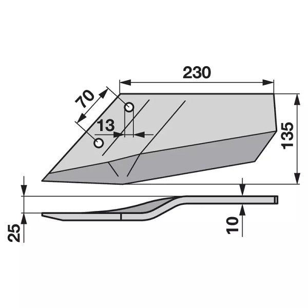 Flügelschar - links - gekröpft - Arbeitsbreite 340 mm – Grubber Flügel Ersatzteil