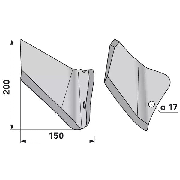 Flügelschar - rechts - Arbeitsbreite 150 mm – Grubber Flügel Ersatzteil