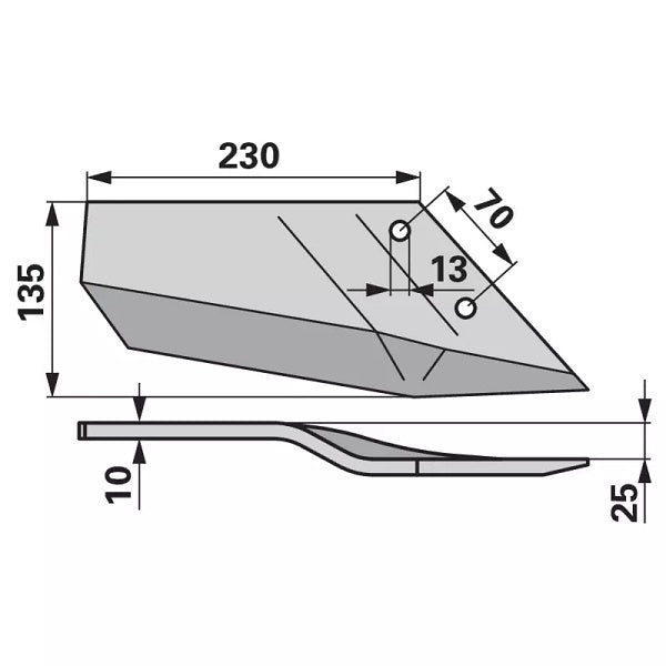 Flügelschar - rechts, gekröpft - Arbeitsbreite 340 mm – Grubber Flügel Ersatzteil