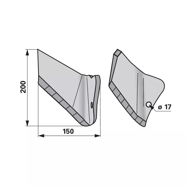 Flügelschar - rechts - hartmetallbestückt - Arbeitsbreite 150 mm – Grubber Flügel Ersatzteil