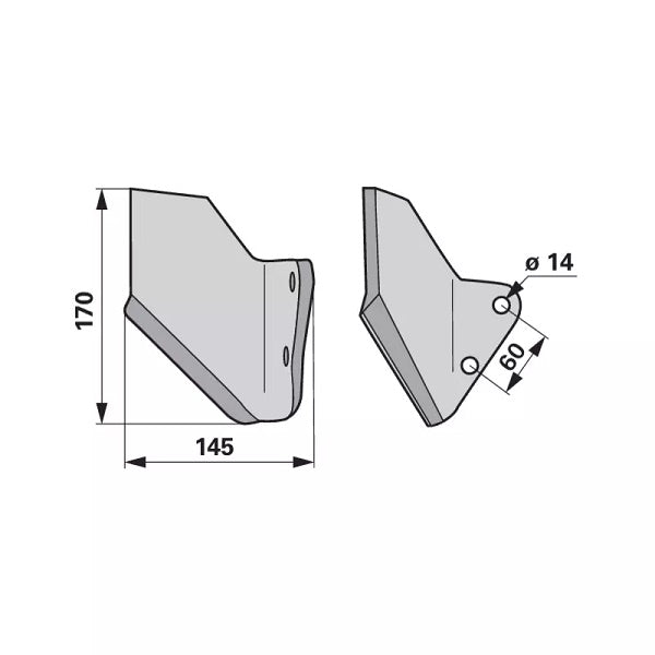 Flügelschar - rechts, schmal - Arbeitsbreite 145 mm – Grubber Flügel Ersatzteil