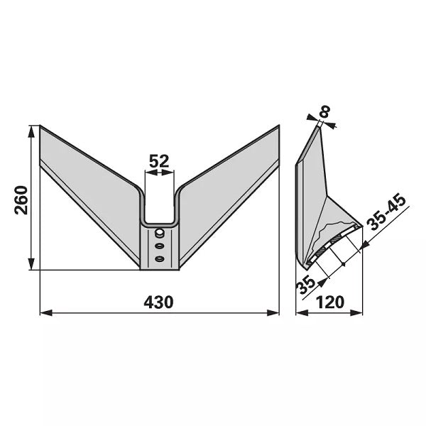 Flügelschar 15 Grad - Arbeitsbreite 430 mm – Grubber Flügel Ersatzteil