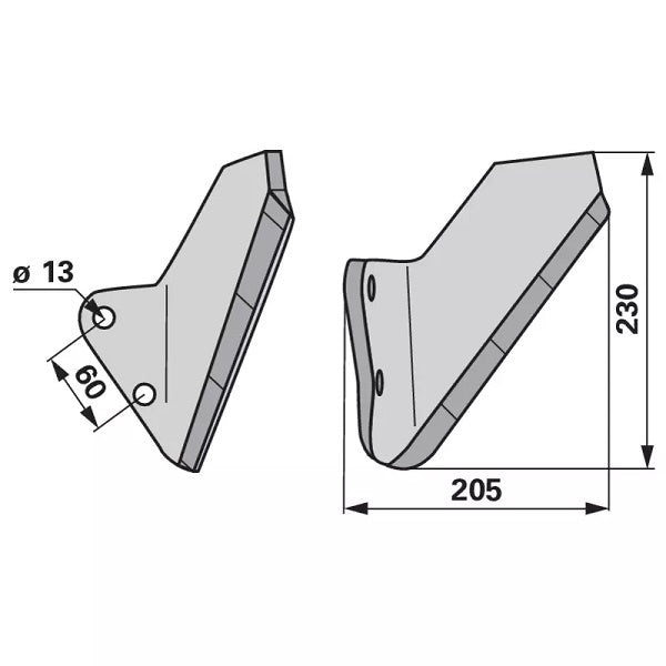 Flügelschar Hartmetall - breit, links - Arbeitsbreite 205 mm – Grubber Flügel Ersatzteil