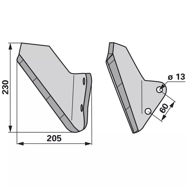 Flügelschar Hartmetall - breit, rechts - Arbeitsbreite 205 mm – Grubber Flügel Ersatzteil