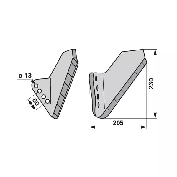 Flügelschar Hartmetall - links - Arbeitsbreite 205 mm – Grubber Flügel Ersatzteil