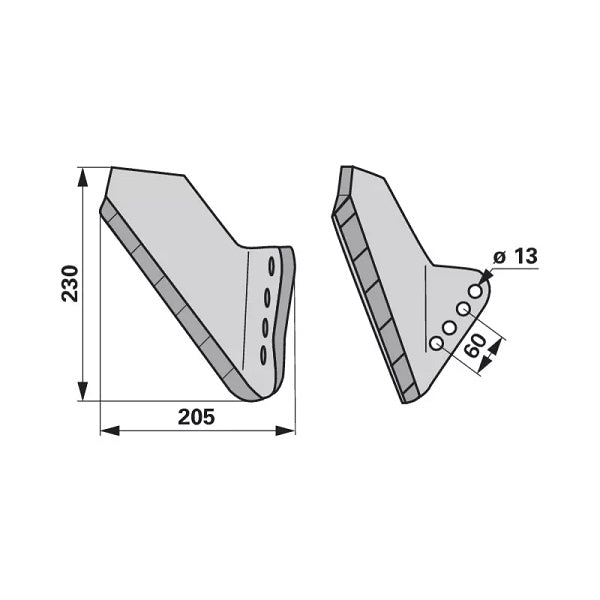 Flügelschar Hartmetall - rechts - Arbeitsbreite 205 mm – Grubber Flügel Ersatzteil
