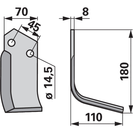 Winkelmesser rechts zu Maletti-Kverneland 70 x 8 – Messer für Trommelmähwerk Ersatzteil