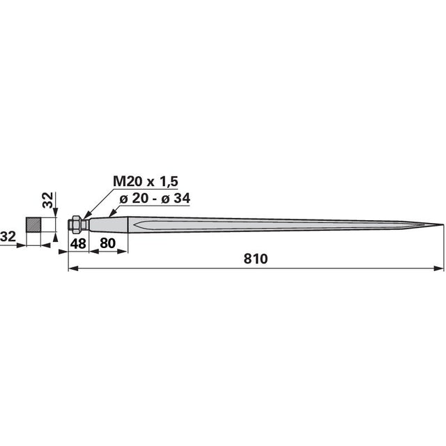 Frontladerzinke - M20 x 1,5 mm - 810 mm zu Alö-Quicke