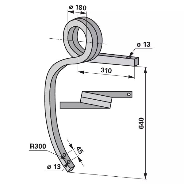Gedrehter Schwergrubberstiel - rechts - 40x40 mm - Länge 640 mm – Grubber Stiele Ersatzteil