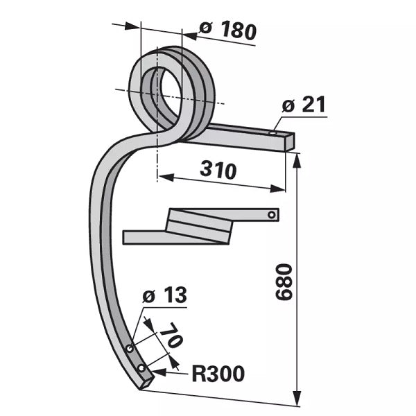 Gedrehter Schwergrubberstiel - rechts - Länge 680 mm – Grubber Stiele Ersatzteil