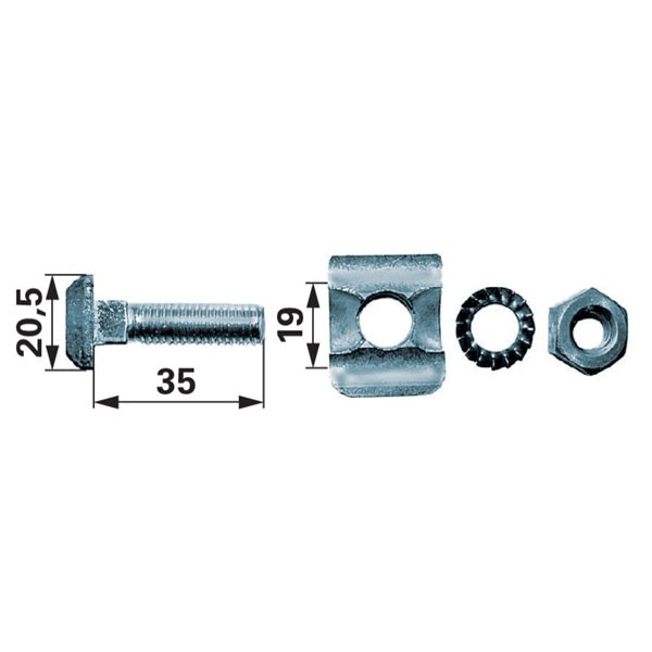 Kettenschraubengarnitur M10 x 35 mm, mit Klemmstück und Mutter, 10 Stück – Landtechnik Ersatzteil