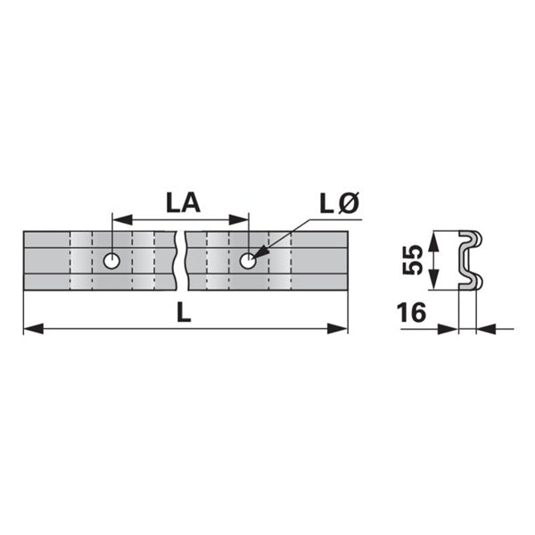 Kratzbodenleiste M-Profil 202124.1, 55 x 16 mm, gelocht, L 1.650 mm zu Krone – Kratzboden Ersatzteil