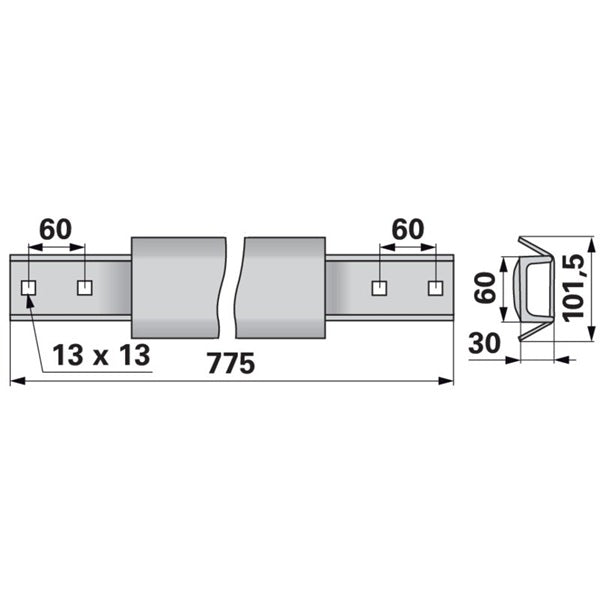 Kratzbodenleiste U-Profil 31003701, 60 x 30 mm, gelocht, L 775 mm zu Strautmann – Kratzboden Ersatzteil