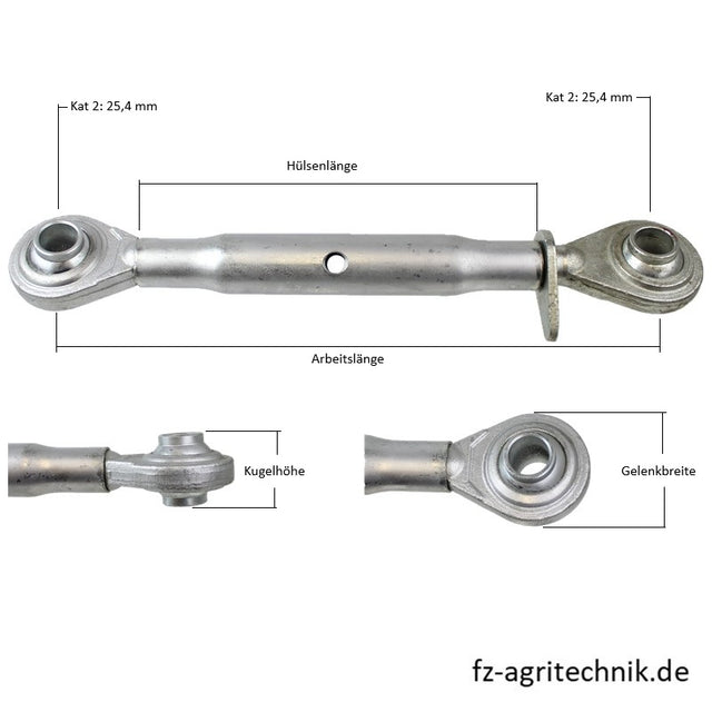 Mechanischer Oberlenker M30 Kat 2 - 2 Hülse 370 mm - Arbeitslänge 510 - 720 mm