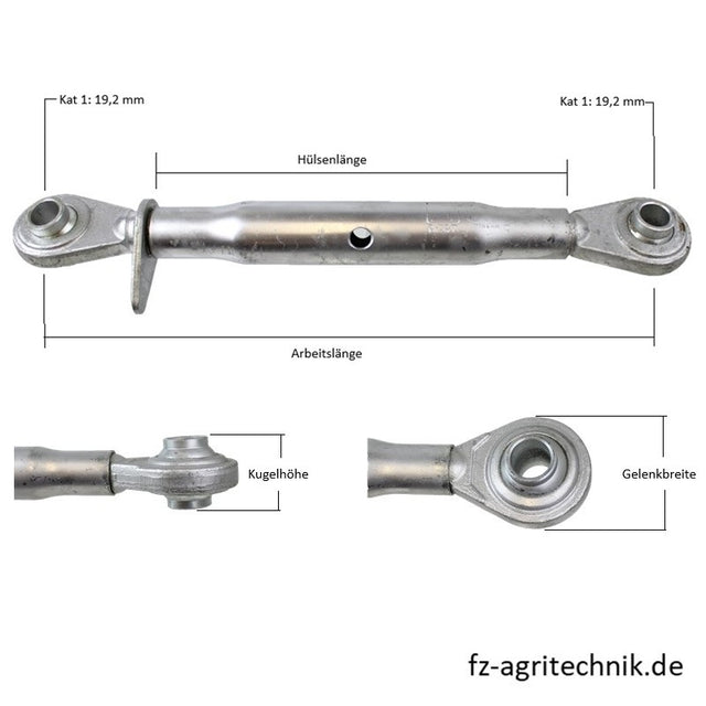 Mechanischer Oberlenker M30 Kat 1 - 1 Hülse 370 mm - Arbeitslänge 485 - 640 mm