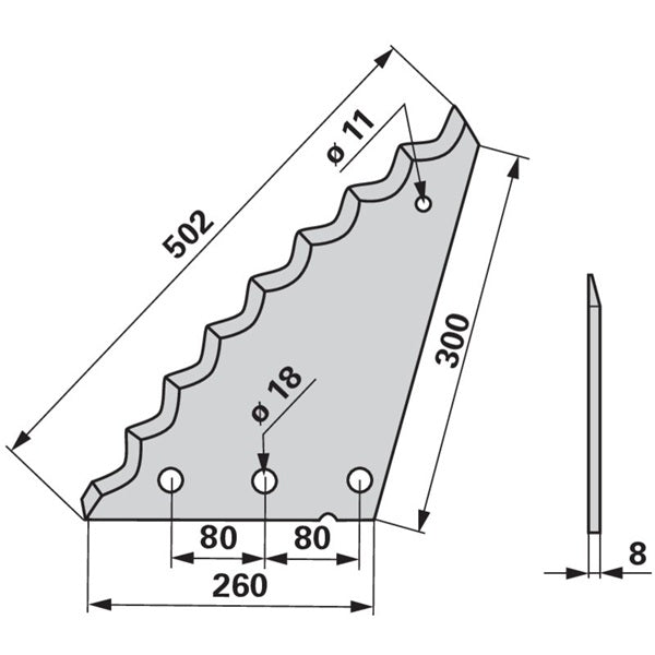 Mischwagenmesser L 260/300 x S 8 mm, kurze Schenkellänge, beschichtet zu Strautmann 609035 – Ladewagen Ersatzteil