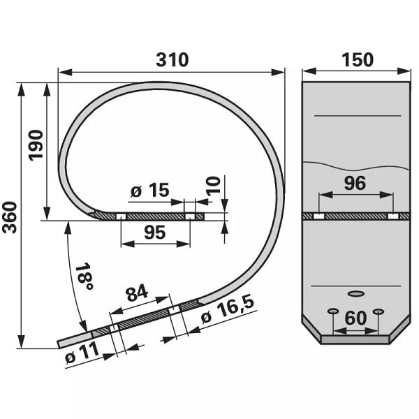 Oberfeder - 150 x 10 mm - Rahmen 80 x 80 mm – Striegel Federn Ersatzteil