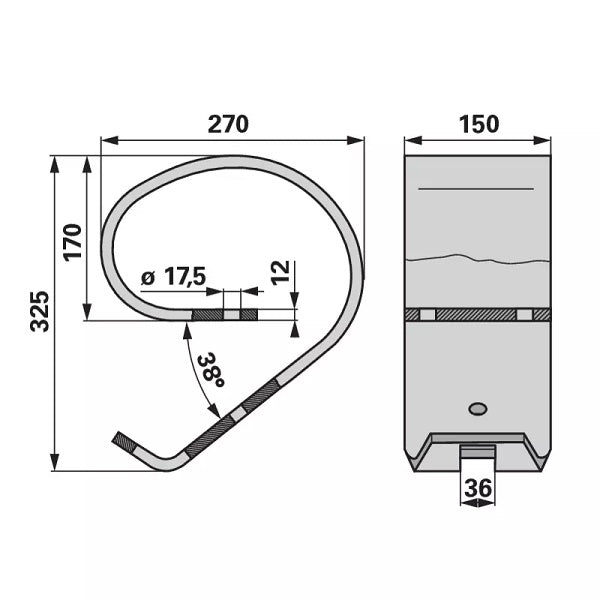 Oberfeder - 150 x 12 mm - Rahmen 60 x 60 mm – Striegel Federn Ersatzteil