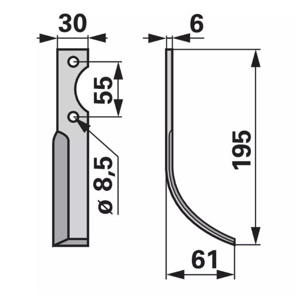 Bogenmesser rechts zu S.E.P 195 x 30 – Fräsmesser Ersatzteil