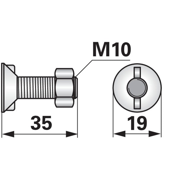 Pflugschraube - DIN 11014 mit 2 - Nasen und Mutter - M10 x 35 mm – Pflug Ersatzteil