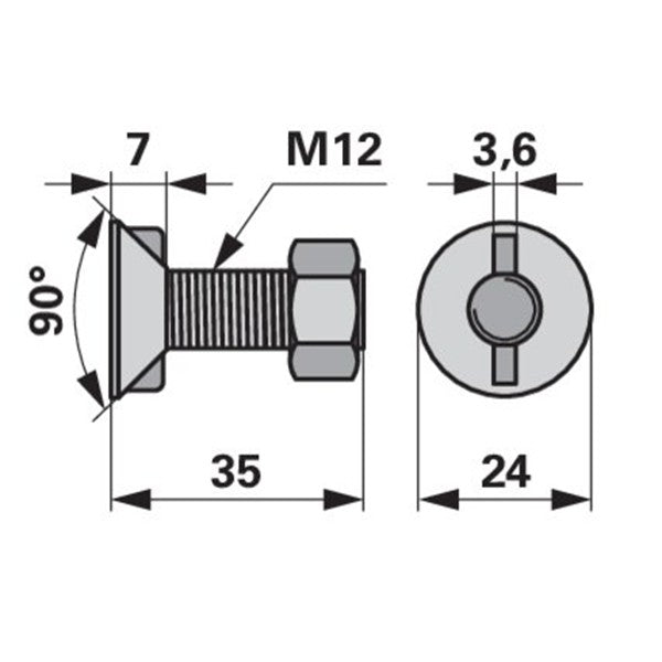 Pflugschraube - DIN 11014 mit 2 - Nasen und Mutter - M12 x 35 mm – Landtechnik Ersatzteil