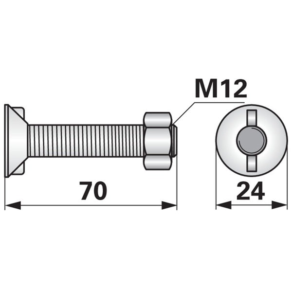 Pflugschraube - DIN 11014 mit 2 - Nasen und Mutter - M12 x 70 mm – Landtechnik Ersatzteil