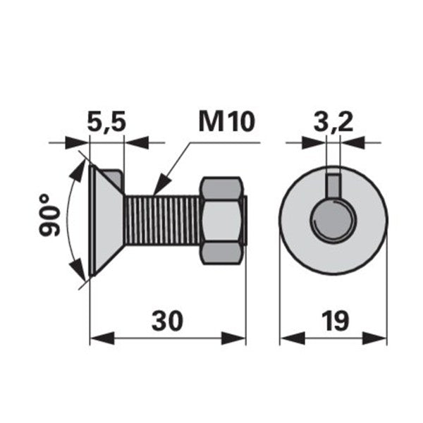 Pflugschraube - DIN 604 mit 1 - Nase und Mutter - M10 x 30 mm – Pflug Ersatzteil