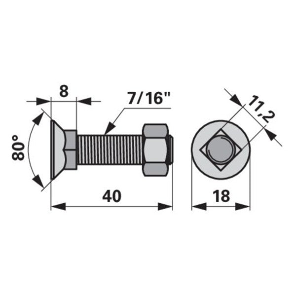 Pflugschraube - DS 6006 mit Vierkantansatz und Mutter - 7/16 Zoll x 40 mm – Pflug Ersatzteil