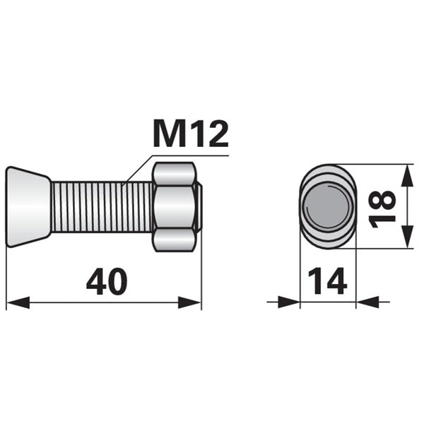 Pflugschraube - Form Rabe - mit hohem Ovalkopf und Mutter - M12 x 40 mm – Pflug Ersatzteil