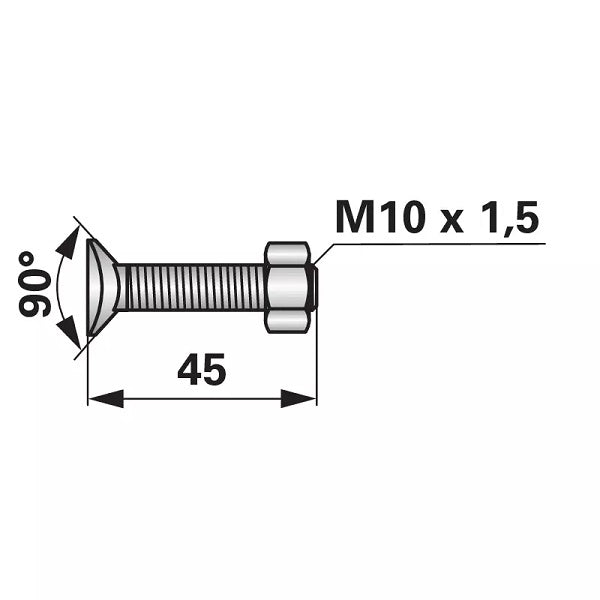Planetenschraube Vierkant - M10x45 mm - 10 Stück mit Mutter – Schrauben Ersatzteil