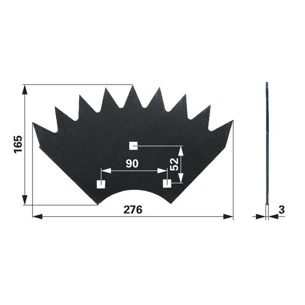 Sägeblatt L 276 x B 165 x S 3 mm anstelle von Mengele 02069596 – Messer für Mähdrescher Ersatzteil