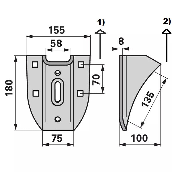 Scharfuß - Lochabstand 70 mm & 135 mm – Schare Ersatzteil