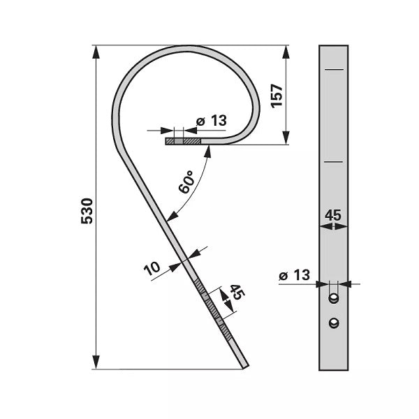 Schleppzinke - 45x10 mm - Länge 530 mm – Zinken Ersatzteil