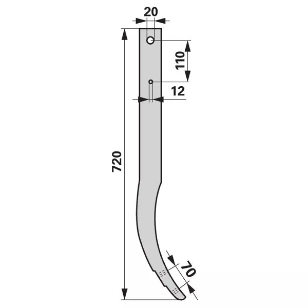 Schwergrubberstiel - 60x25 mm - Länge 720 mm – Grubber Stiele Ersatzteil
