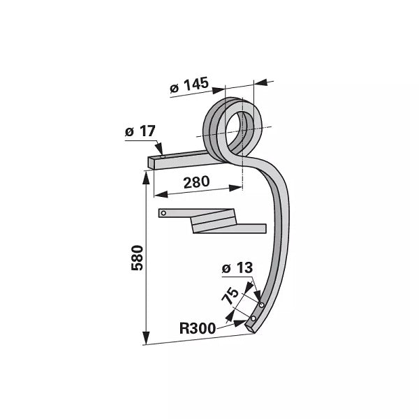Gedrehter Schwergrubberstiel - links - 35x35 mm - Länge 580 mm – Grubber Ersatzteil